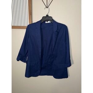 89th + Madison Navy Blue Linen Blend 3/4 Sleeve Open Front Blazer XS